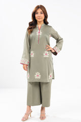 2 Piece Embroidered Self Jacquard Suit With Cambric Trouser | Winter | Al Karam