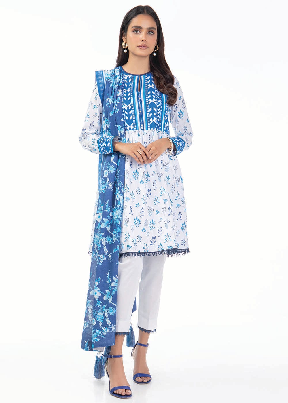 3 Pc Printed Lawn Suit With Lawn Dupatta | Silver | Al Karam