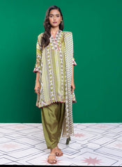 3 Pc Printed Chamois Silk Suit With Tissue Silk Dupatta | Festive | Al Karam