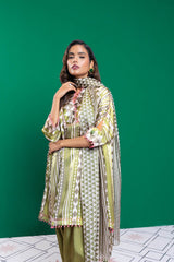 3 Pc Printed Chamois Silk Suit With Tissue Silk Dupatta | Festive | Al Karam