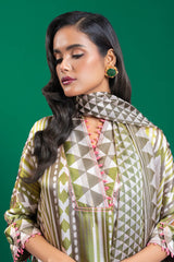 3 Pc Printed Chamois Silk Suit With Tissue Silk Dupatta | Festive | Al Karam