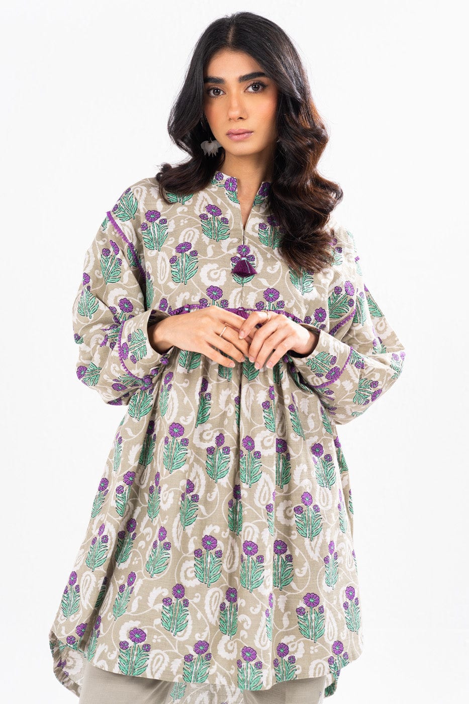 1 Pc Printed Khaddar Shirt  | Silver | Al Karam