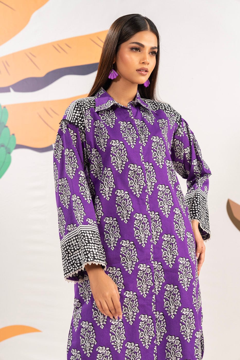 1 Pc Printed Cambric Shirt  | Silver | Al Karam