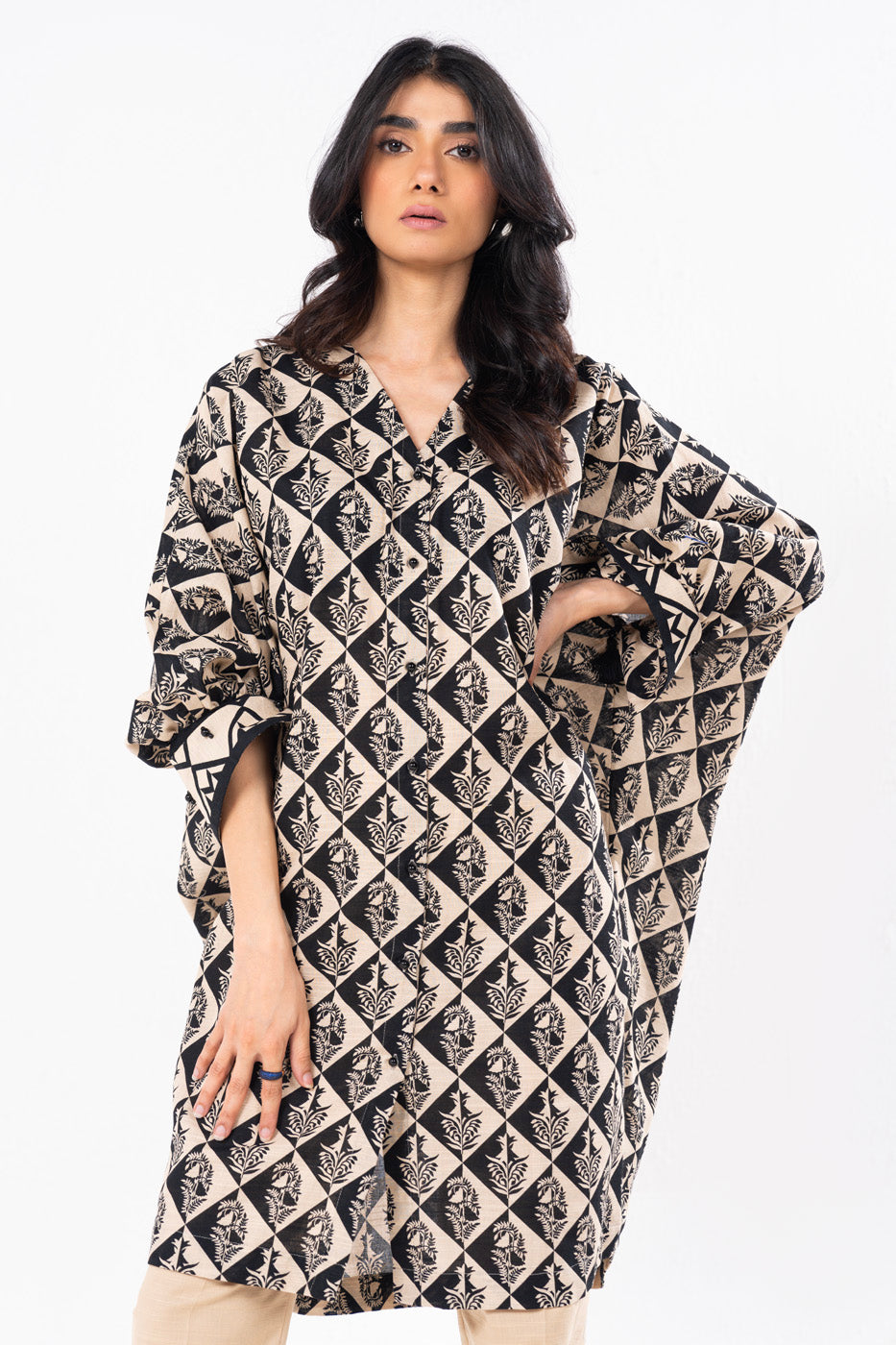 1 Pc Printed Khaddar Shirt  | Silver | Al Karam