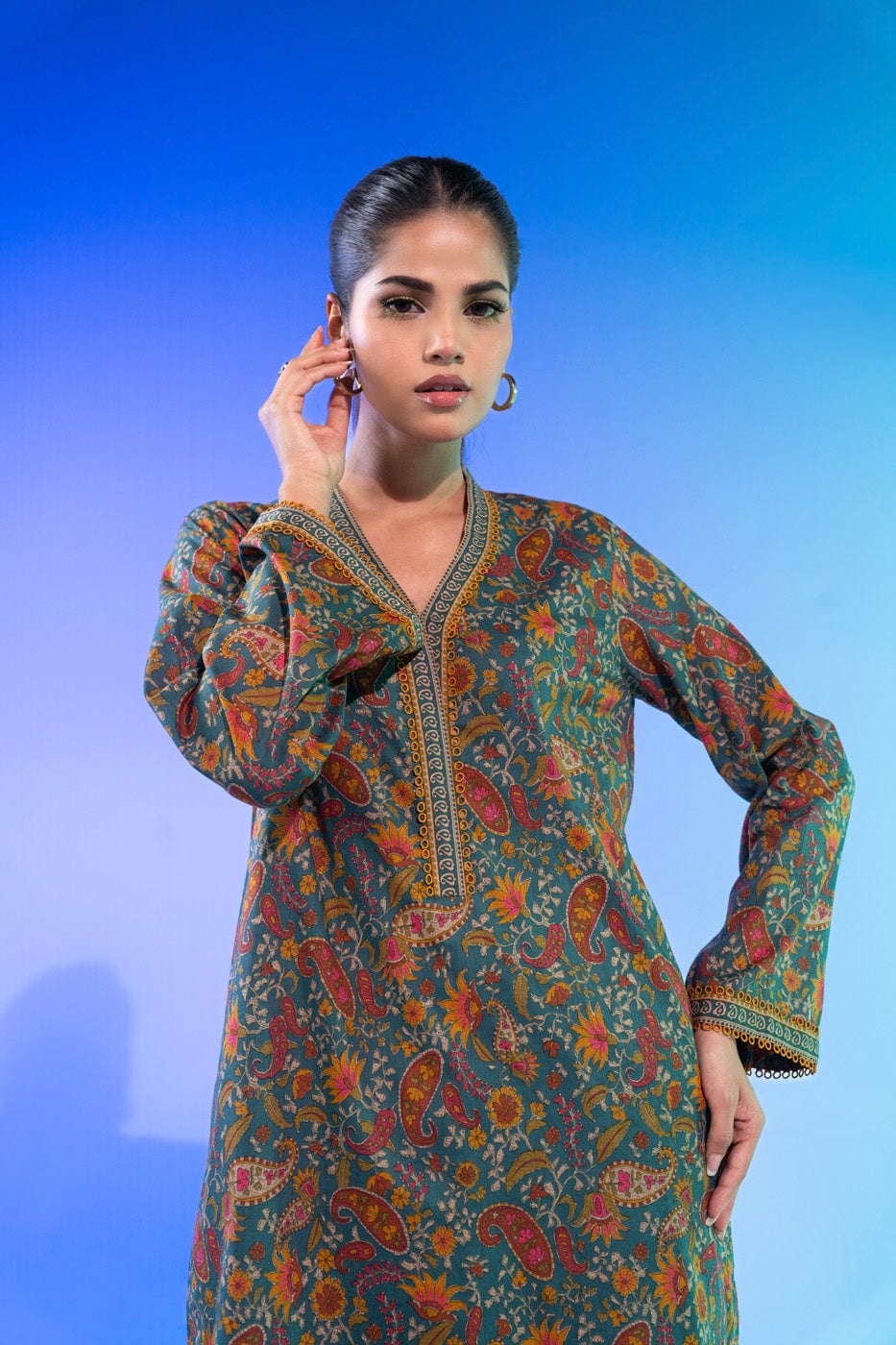 1 Pc Printed Silver Lawn Shirt   | Silver | Al Karam