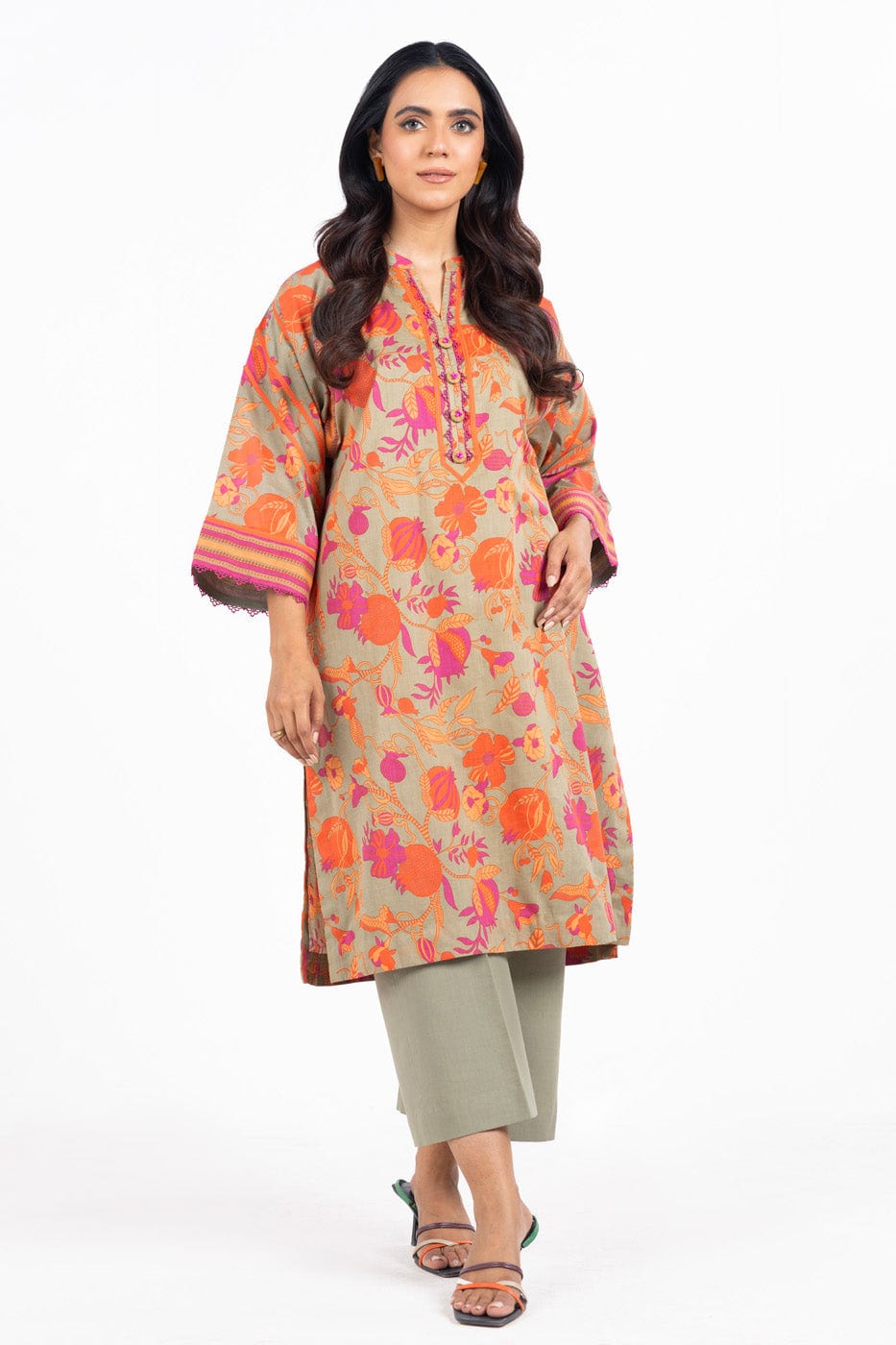 1 Pc Printed Silver Lawn Shirt   | Silver | Al Karam