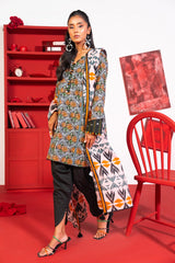 2 Pc Printed Lawn Shirt With Lawn Dupatta | Silver | Al Karam