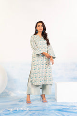 2 Pc Printed Silver Lawn Shirt With Cambric Trouser | Silver | Al Karam