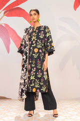 2 Pc Printed Cambric Shirt With Lawn Dupatta  | Silver | Al Karam