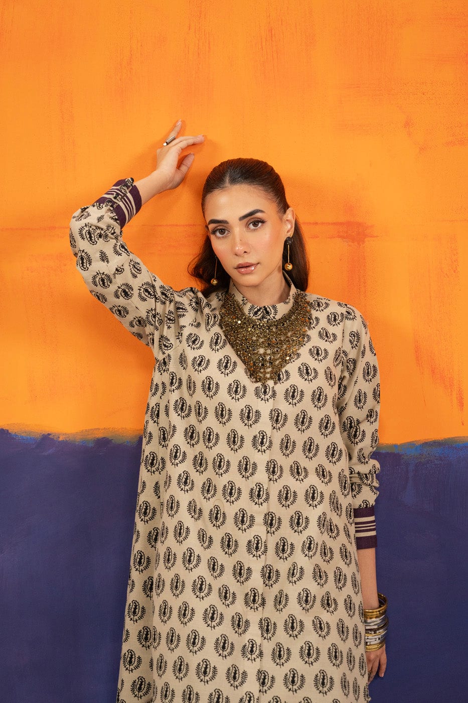 1 Pc Printed Khaddar Shirt  | Silver | Al Karam