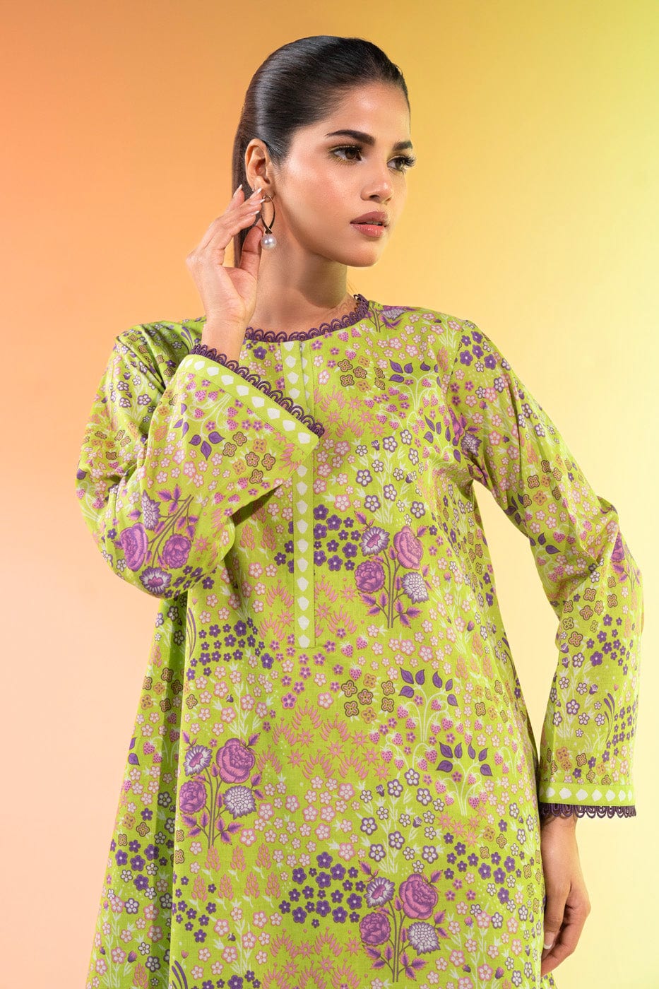 1 Pc Printed Silver Lawn Shirt   | Silver | Al Karam