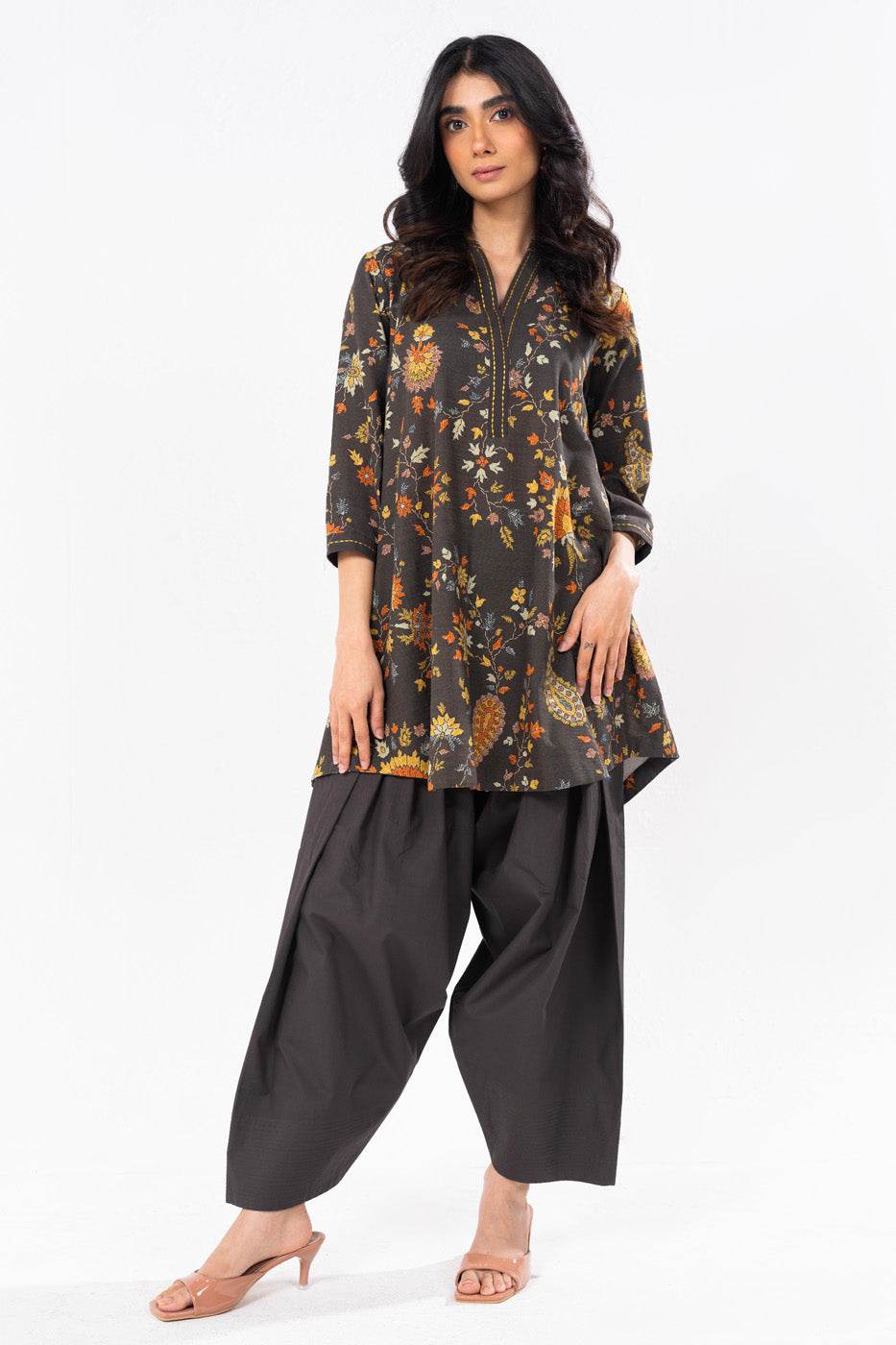 1 Pc Printed Khaddar Shirt  | Silver | Al Karam