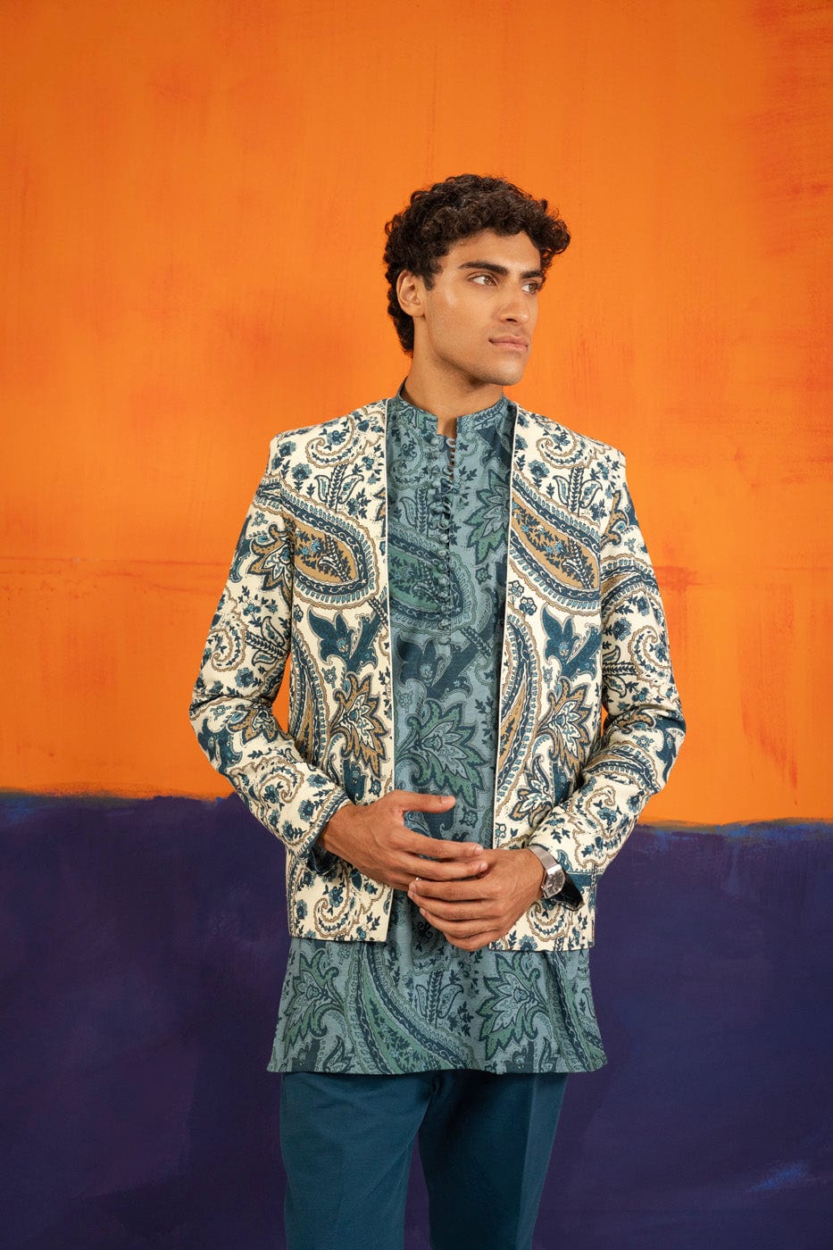 2 Pc Printed Khaddar Shirt With Khaddar Trouser | Silver | Al Karam