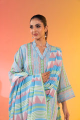 2 Pc Printed Lawn Suit With Silver Lawn Dupatta | Silver | Al Karam