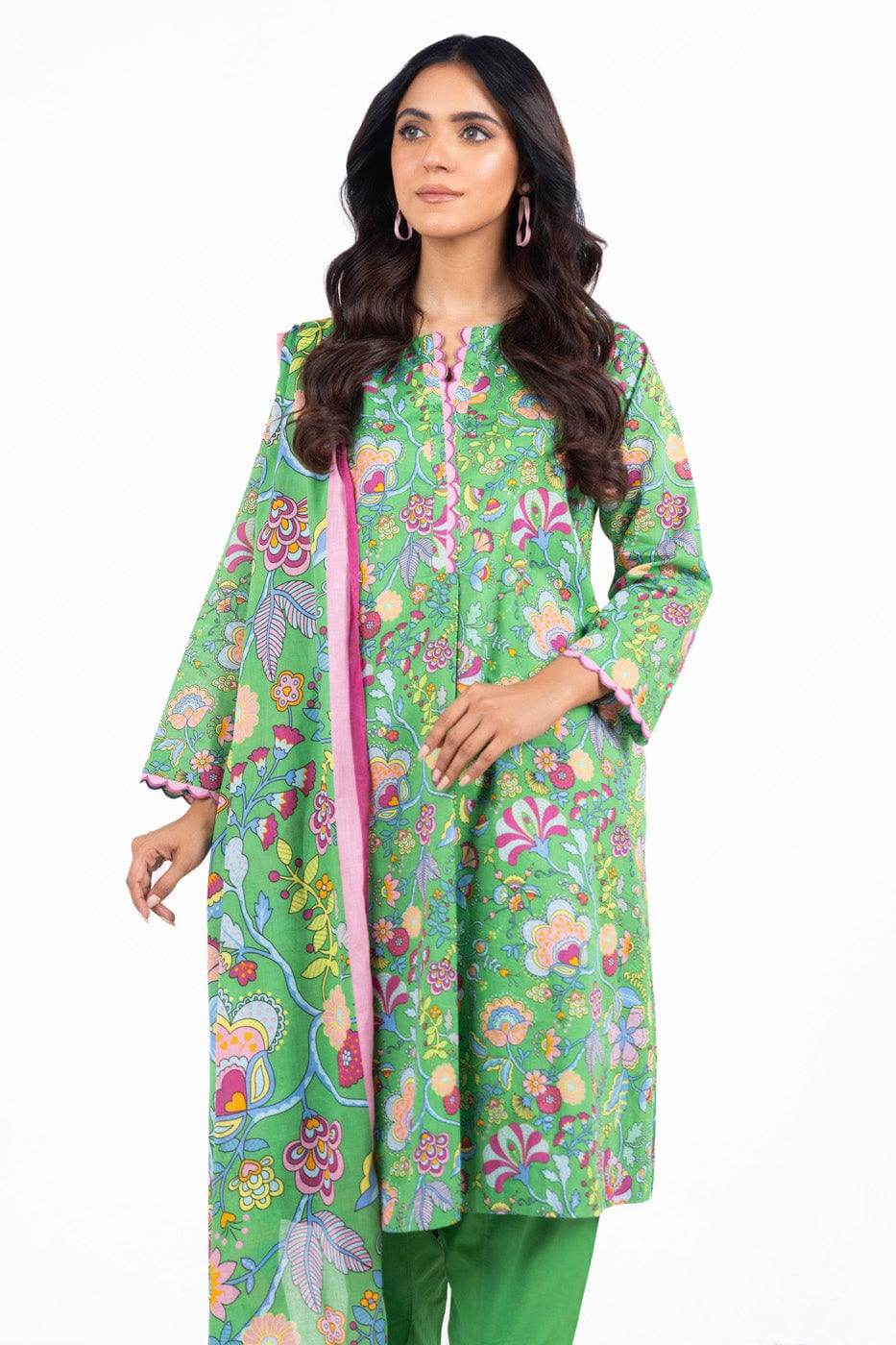 2 Pc Printed Lawn Suit With Silver Lawn Dupatta | Silver | Al Karam