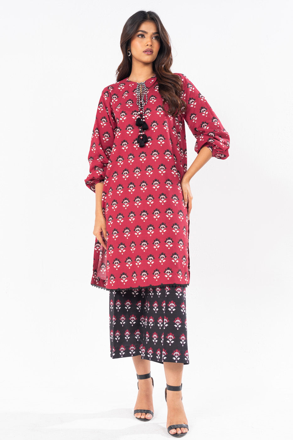 2 Pc Printed Khaddar Shirt With Khaddar Trouser | Silver | Al Karam