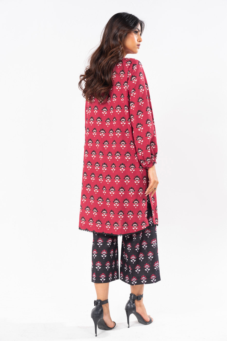 2 Pc Printed Khaddar Shirt With Khaddar Trouser | Silver | Al Karam