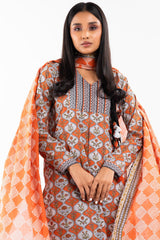 2 Pc Printed Lawn Shirt With Lawn Dupatta | Silver | Al Karam