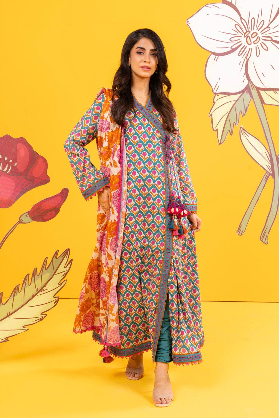 2 Pc Printed Lawn Shirt With Lawn Dupatta | Silver | Al Karam