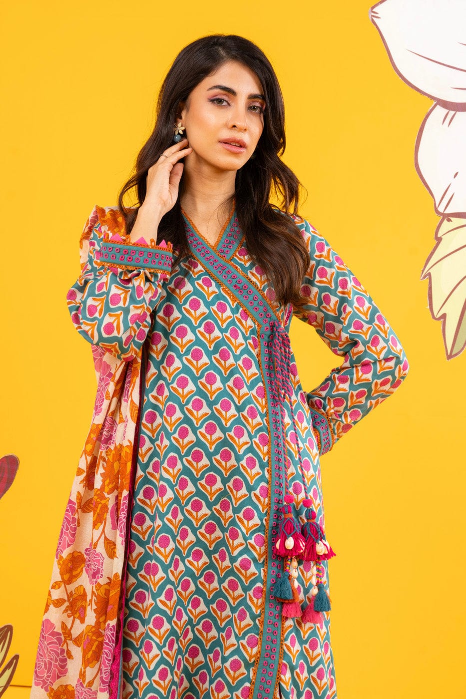 2 Pc Printed Lawn Shirt With Lawn Dupatta | Silver | Al Karam