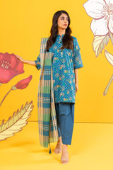 2 Pc Printed Lawn Shirt With Lawn Dupatta | Silver | Al Karam