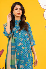 2 Pc Printed Lawn Shirt With Lawn Dupatta | Silver | Al Karam