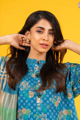 2 Pc Printed Lawn Shirt With Lawn Dupatta | Silver | Al Karam