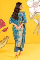 2 Pc Printed Lawn Shirt With Lawn Dupatta | Silver | Al Karam