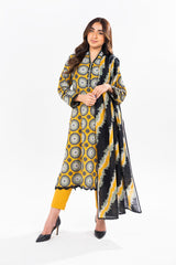 2 Pc Printed Khaddar Shirt With Khaddar Dupatta | Silver | Al Karam