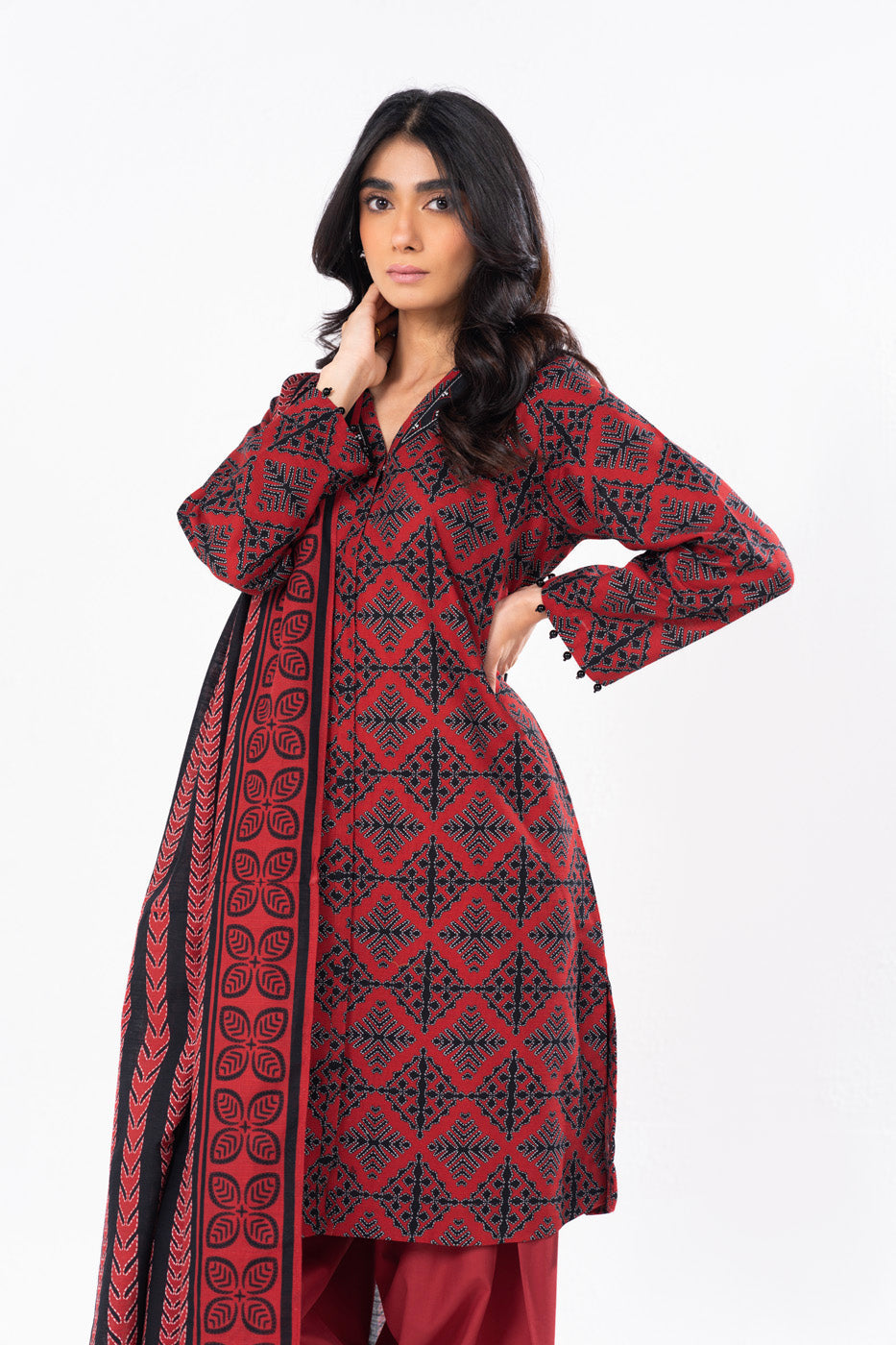 2 Pc Printed Khaddar Shirt With Khaddar Dupatta