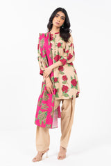 2 Pc Printed Khaddar Shirt With Khaddar Dupatta