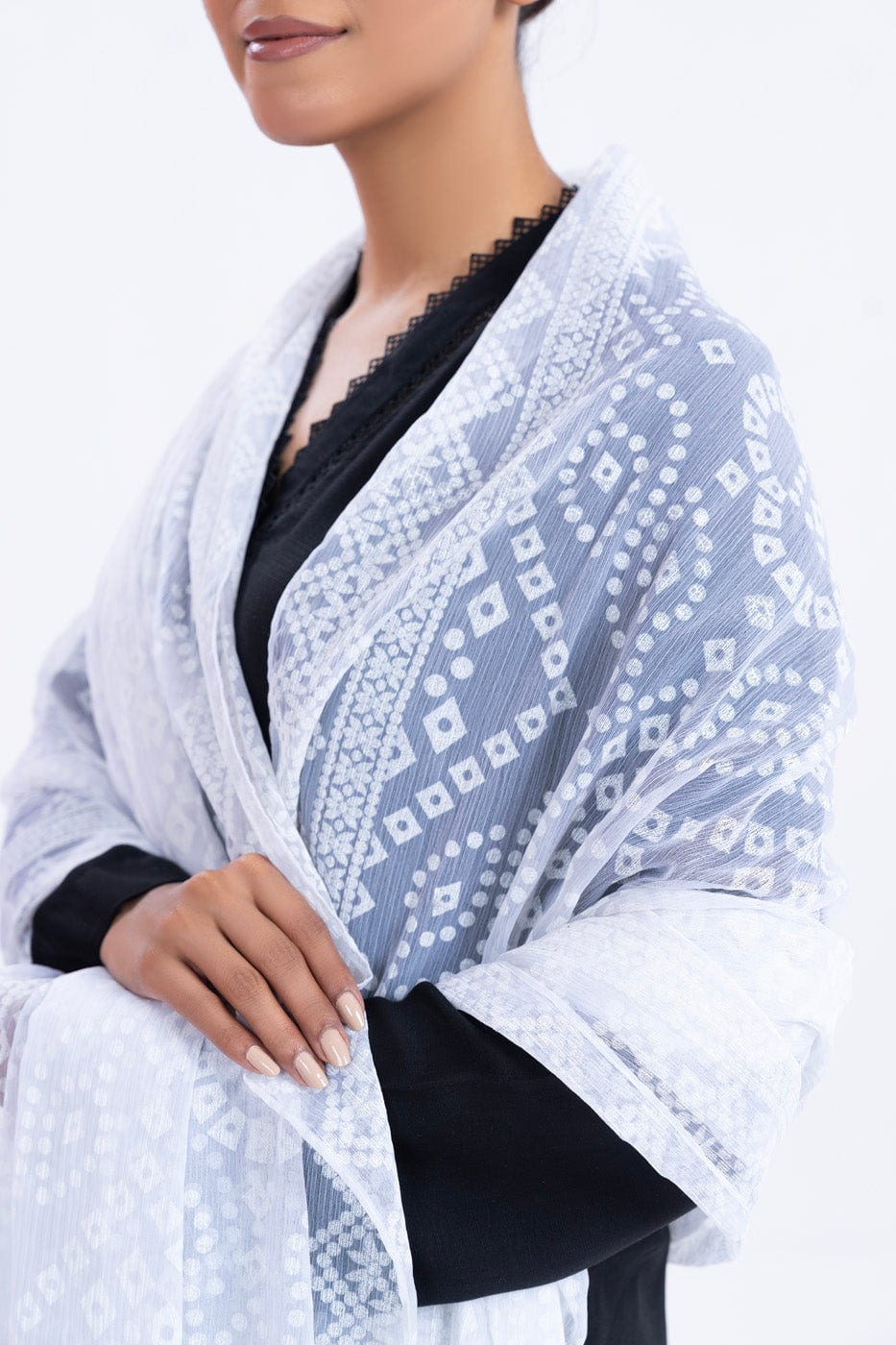 1 Pc Printed Chiffon Dupatta | Silver | Al Karam