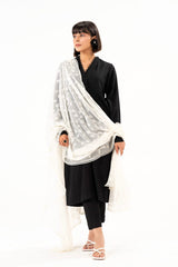 1 Pc Embroidered Chiffon Dupatta | Silver | Al Karam