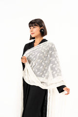 1 Pc Embroidered Chiffon Dupatta | Silver | Al Karam