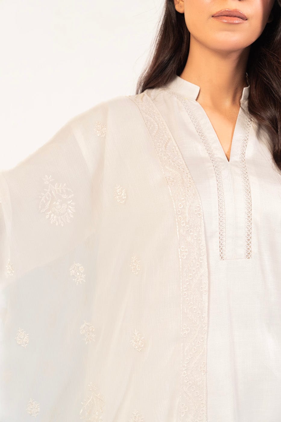 1 Pc Embroidered Chiffon Dupatta | Silver | Al Karam