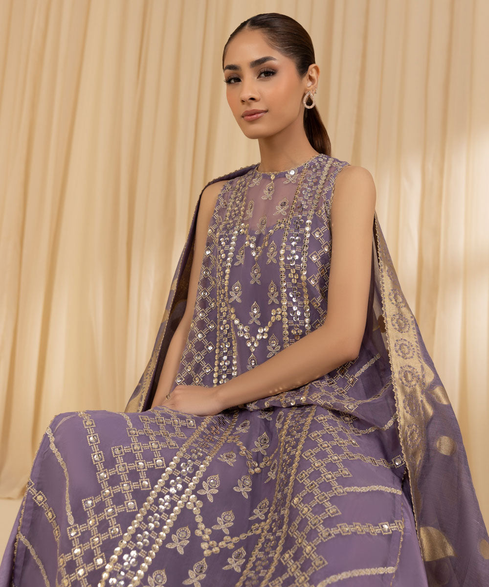 3 Piece -  Embroidered Organza Suit | SAPPHIRE