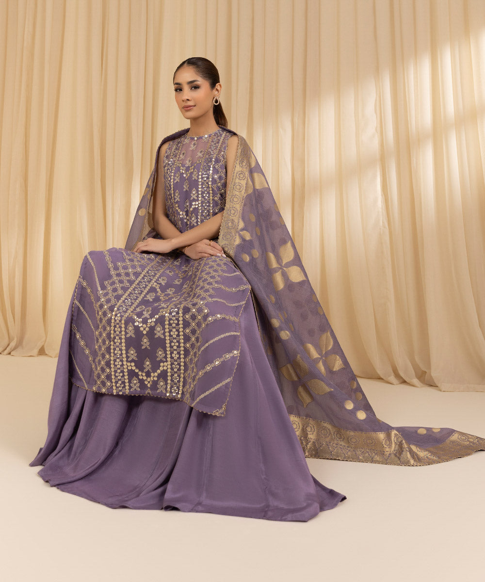 3 Piece -  Embroidered Organza Suit | SAPPHIRE