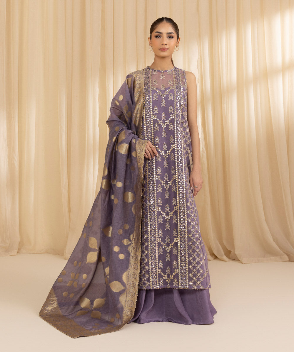 3 Piece -  Embroidered Organza Suit | SAPPHIRE