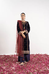 3 Pc Embroidered Velvet Suit With Poly Net Dupatta | Festive | Al Karam