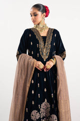 3 Pc Embroidered Velvet Suit With Yarn Dyed Dupatta | Festive | Al Karam