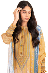 3 Pc Embroidered Corduroy Suit With Net Dupatta | Winter | Al Karam