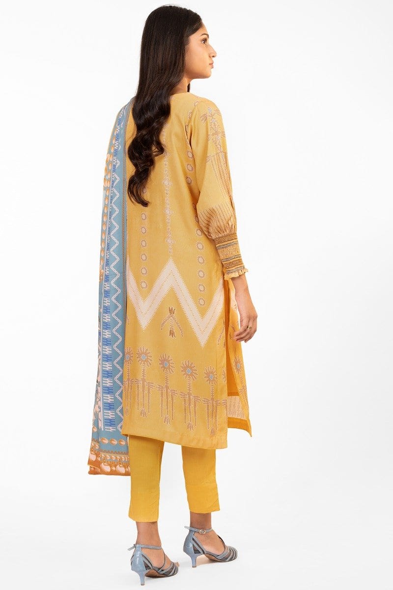 3 Pc Embroidered Corduroy Suit With Net Dupatta | Winter | Al Karam